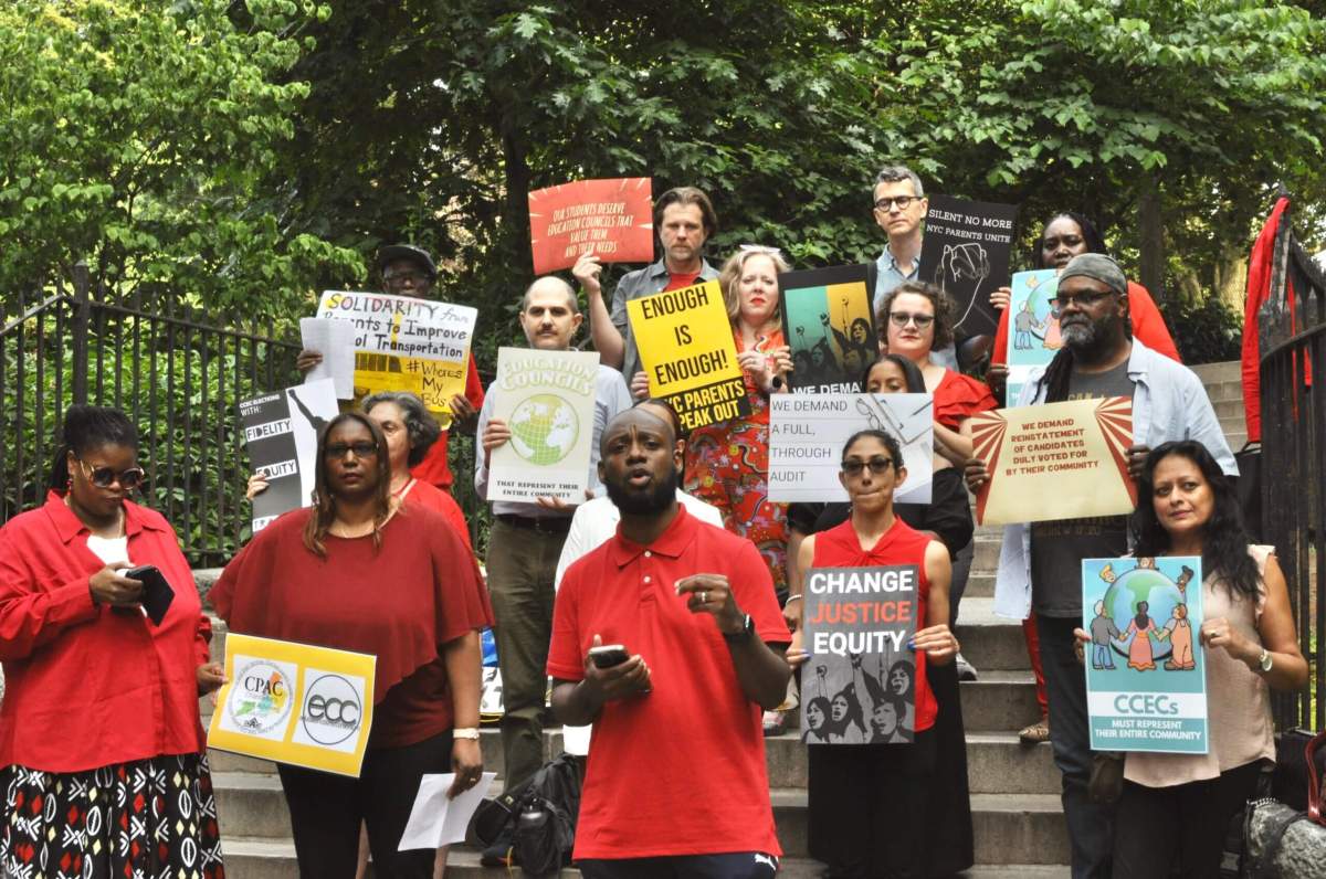 Parents protest Education Council election results at Gracie Mansion