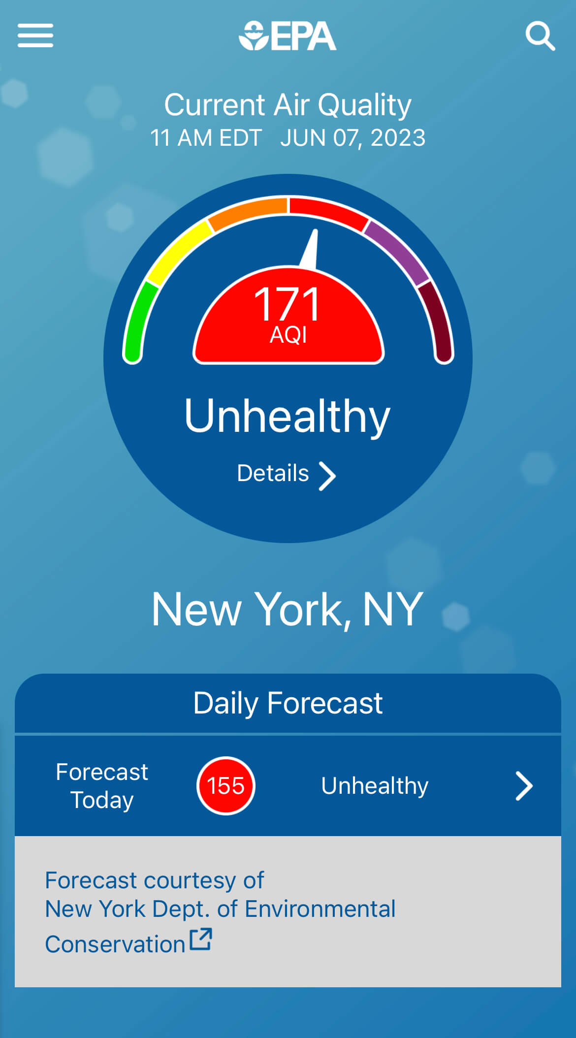 NYC students encouraged to attend school Wednesday despite wildfire smoke conditions: NYC officials 3 The current EPA's Air Quality Index currently shows "Unhealthy" levels of pollutants in New York City