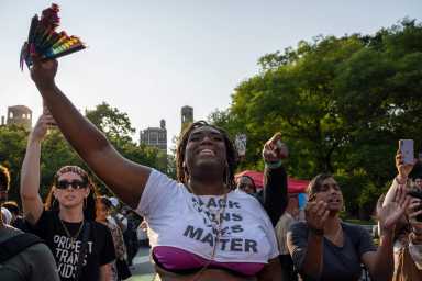 Black Transgender rights activist Qween Jean holds a rally in Washington Square Park on Wednesday, May 31, followed by a march through Greenwich Village.