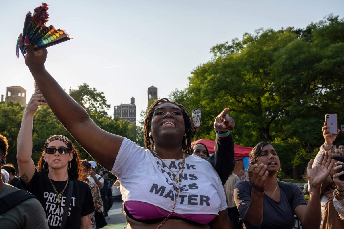 Trans activist Qween Jean at a Washington Square Park rally