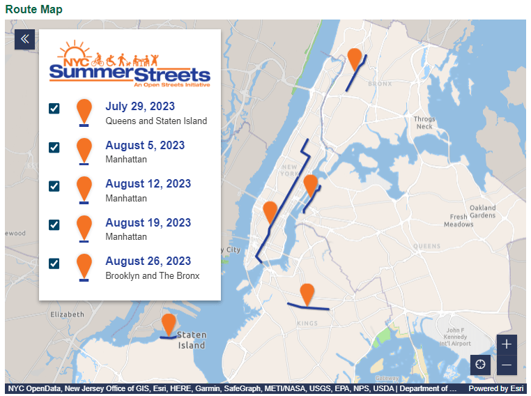 Route map for Summer Streets initiative (Screenshot)