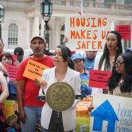 City Council Member Pierina Sanchez speaks at rally for housing voucher expansion