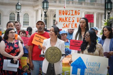 City Council Member Pierina Sanchez speaks at rally for housing voucher expansion