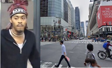 The suspect (left) slashed the man near the intersection of 34th Street and Avenue of the Americas.