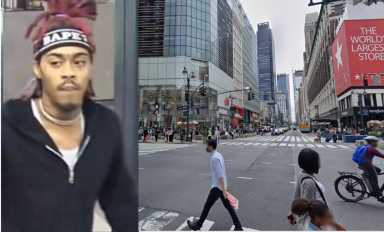 The suspect (left) slashed the man near the intersection of 34th Street and Avenue of the Americas.