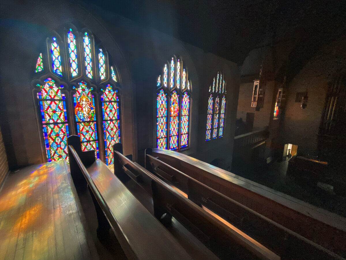 Sunlight Pouring Through a Church’s Stained Glass Windows