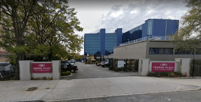 Migrant relief center at Crowne Plaza Hotel in Queens
