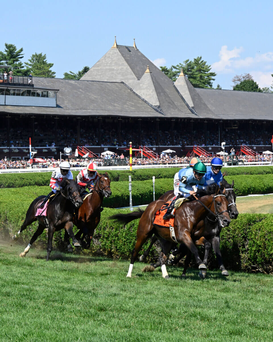 Horses racing at Saratoga