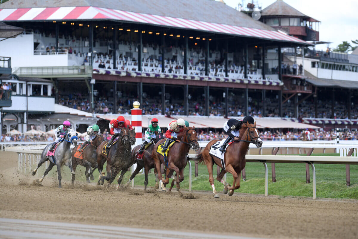 Horses racing at Saratoga