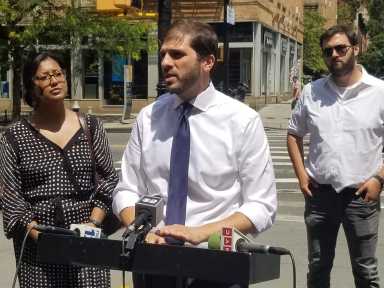 State Sen. Andrew Gounardes in Cobble Hill, Brooklyn on Aug. 1, 2023.