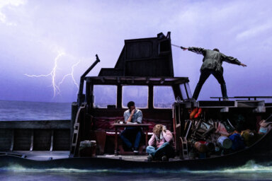 Colin Donnell, Alex Brightman, Ian Shaw in THE SHARK IS BROKEN – Photo by Matthew Murphy