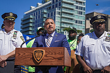 Police Commissioner Edward Caban and police officials speak about J'Ouvert security