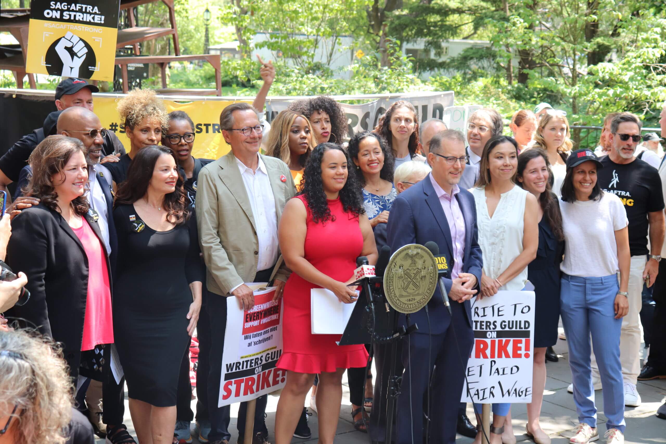 Actors and writers at the rally (Photo by Michael Dorgan)