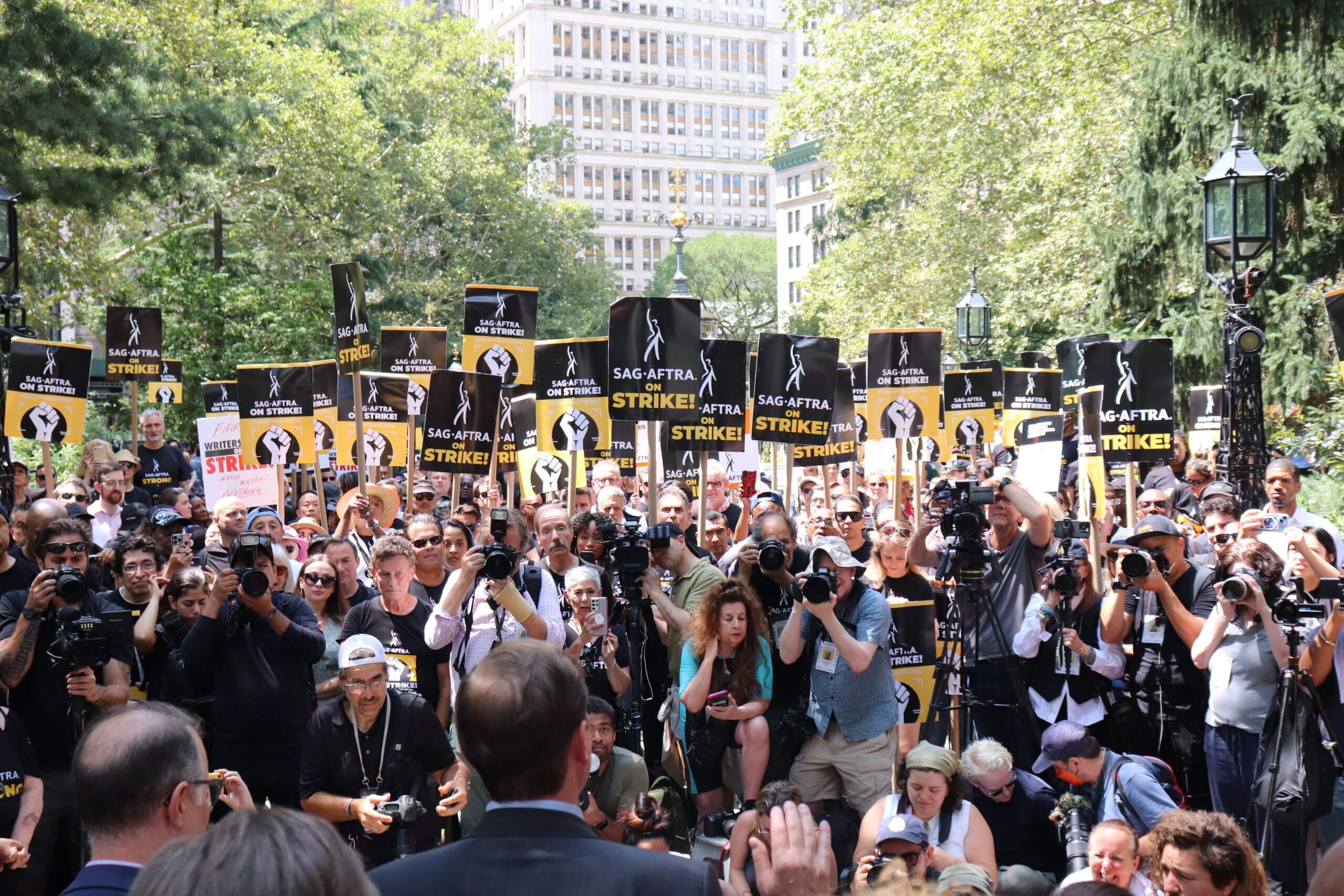 Actors and writers at the rally (Photo by Michael Dorgan)