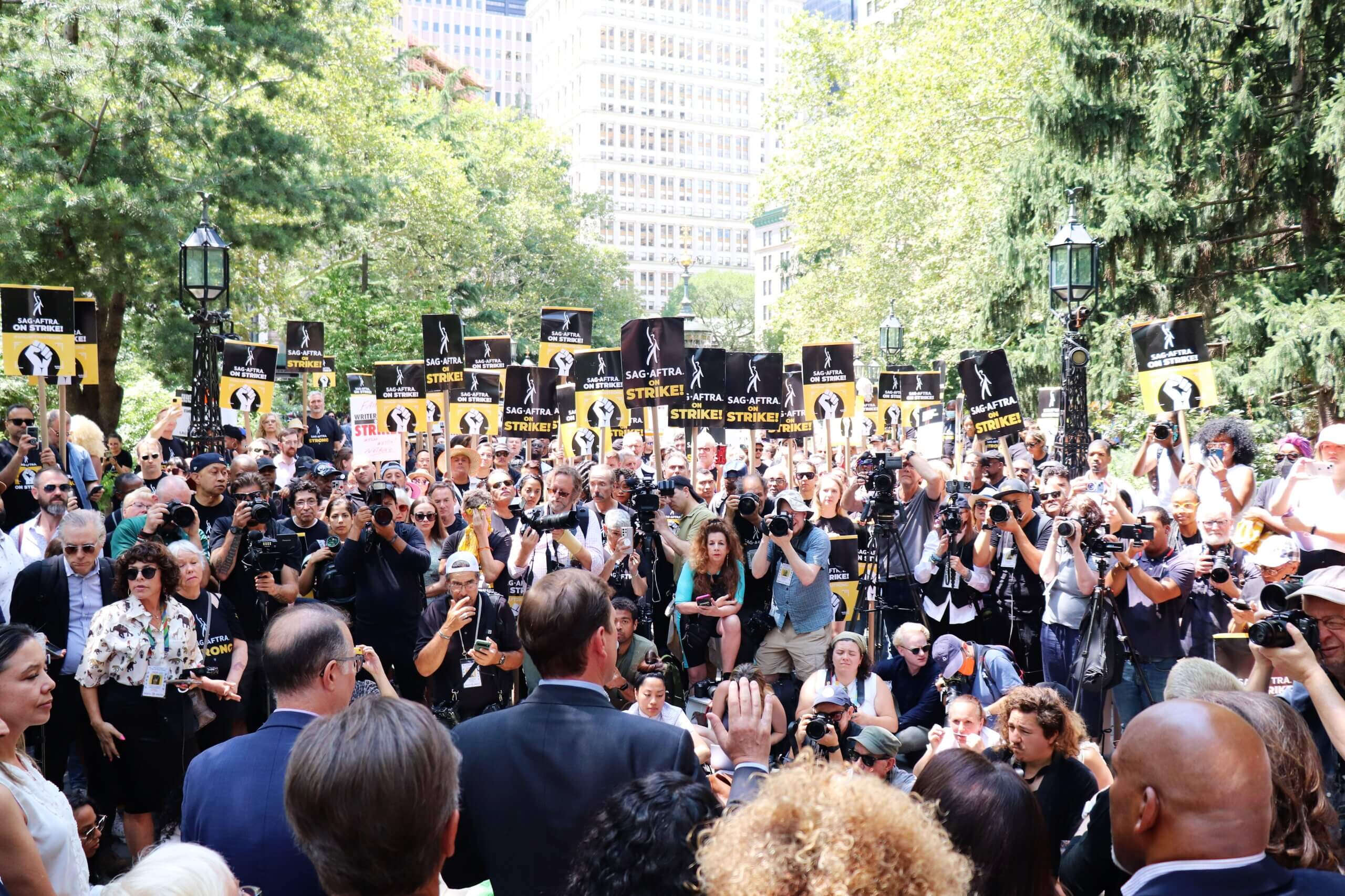 Actors and writers at the rally (Photo by Michael Dorgan)