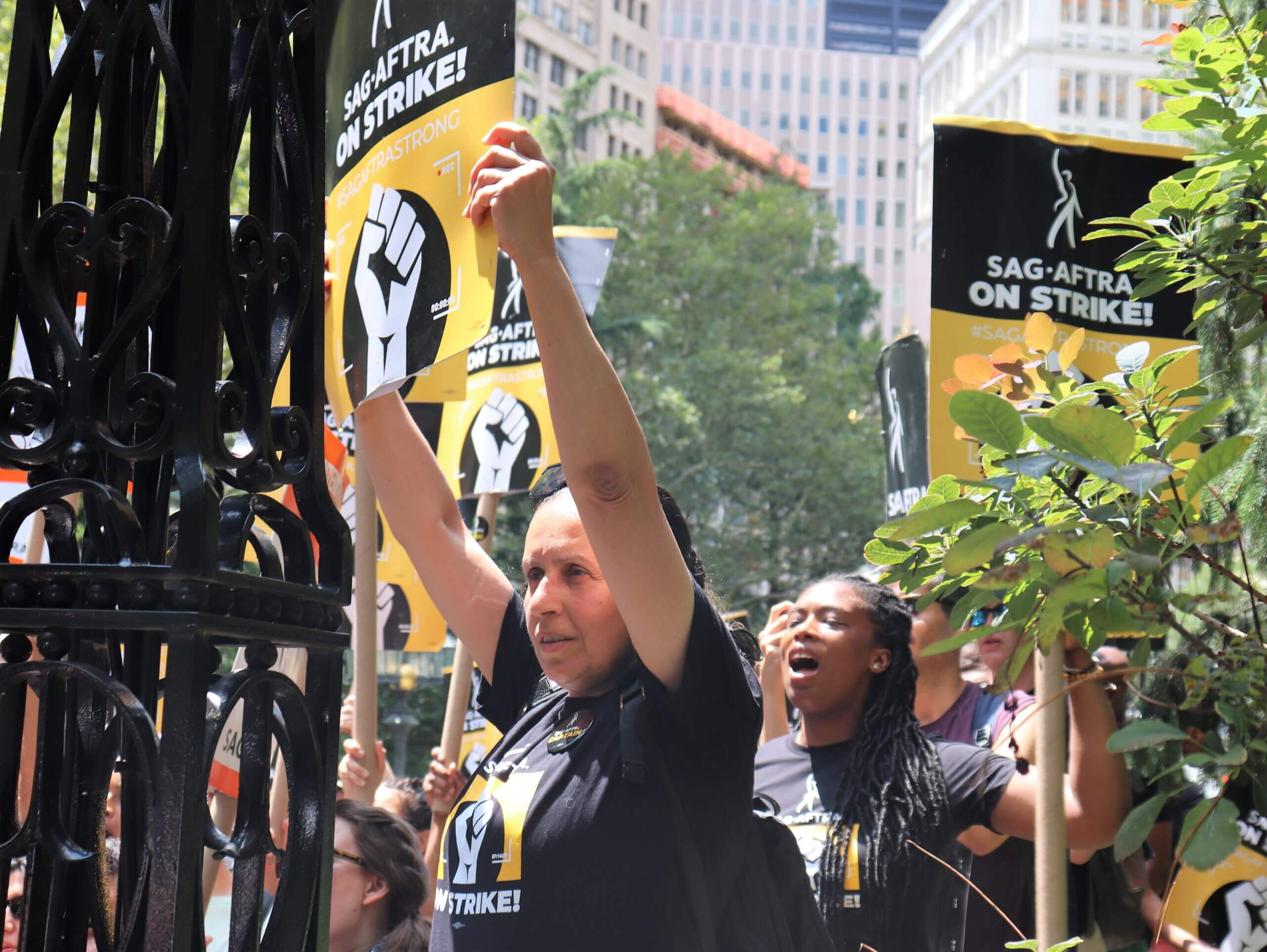 Actors and writers at the rally (Photo by Michael Dorgan)