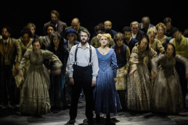 Josh Groban, Annaleigh Ashford and the company of the 2023 Broadway production of SWEENEY TODD, Photo by Matthew Murphy and Evan Zimmerman