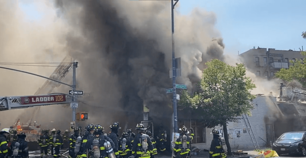 Firefighters battle five-alarm inferno in Brooklyn