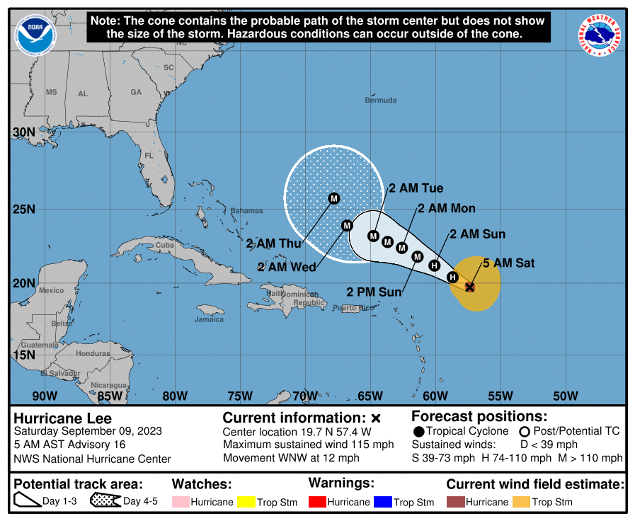 Hurricane Lee projected path