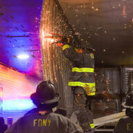 TBTA and FDNY respond to the west tube of the Hugh L. Carey Tunnel where an overheight Manhattan-bound tractor-trailer became stuck on Thursday, Sep 28, 2023.