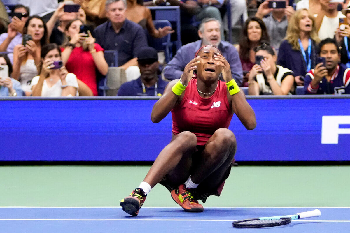 Coco Gauff celebrates winning US Open