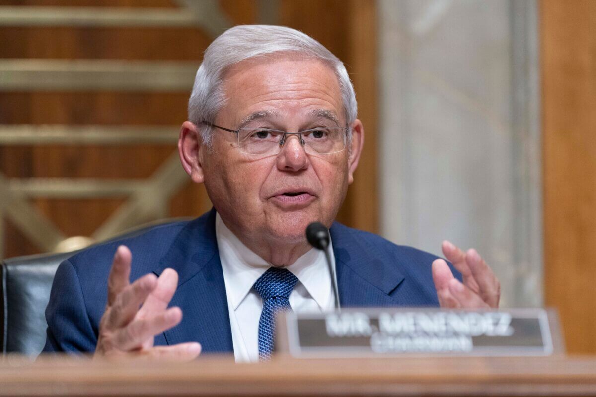 New Jersey Senator Bob Menendez at Senate committee hearing