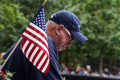 A mourner at the 9/11 Memorial in Lower Manhattan