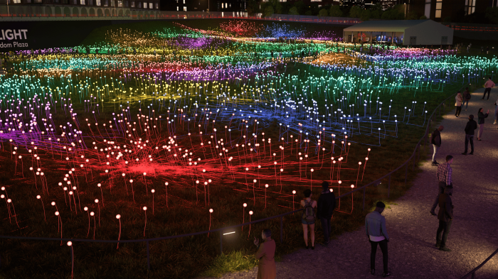Conceptual rendering of Field of Light at Freedom Plaza.
