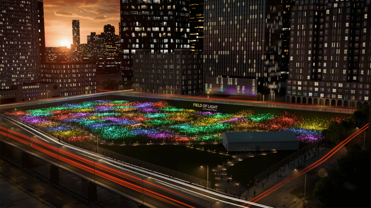 Conceptual rendering of Field of Light at Freedom Plaza. 