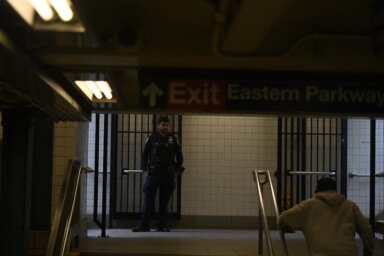 Brooklyn police at subway station where teen was stabbed