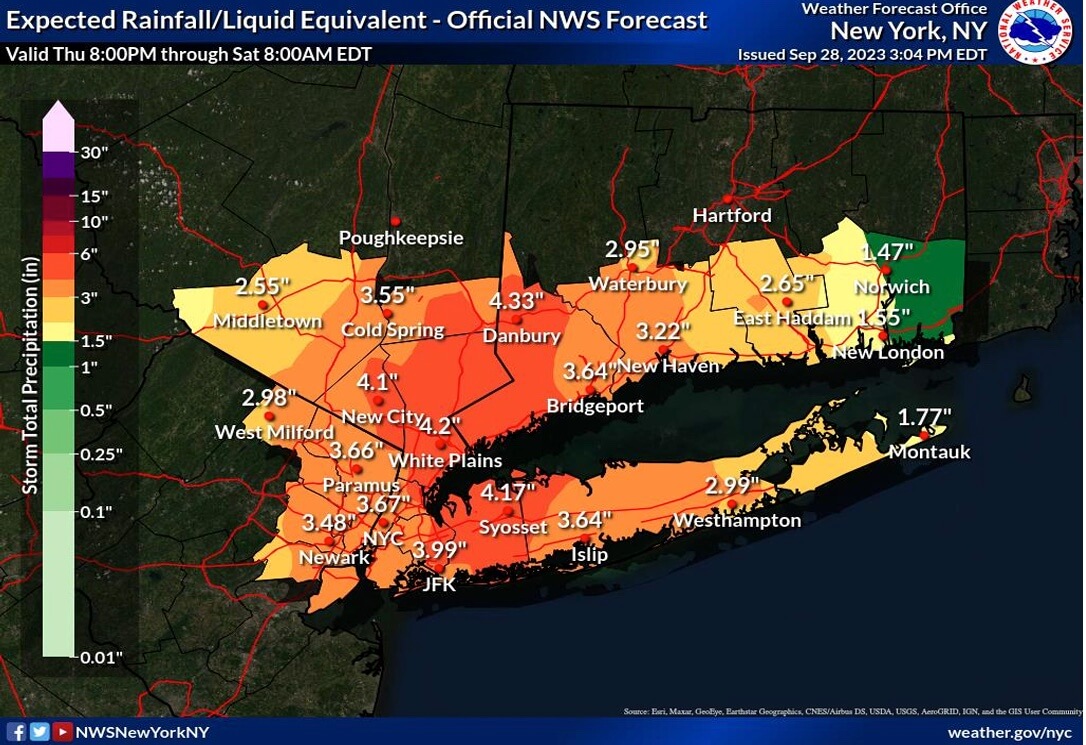 Rain forecast for New York City