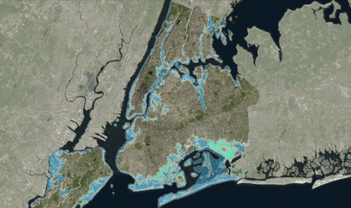 The areas of the five boroughs most at risk for flooding. 