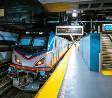 An Amtrak train at Penn Station