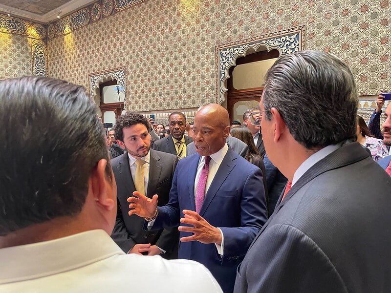 Mayor Eric Adams speaking to Mexican officials