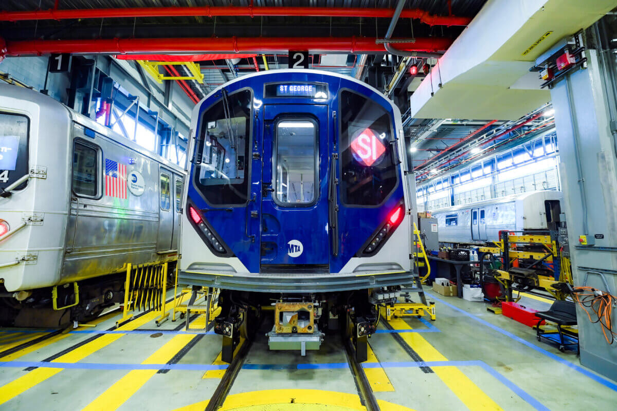 Five new R211S cars have been transferred to the Staten Island Railway Clifton Maintenance Shop on Oct. 17, 2023, and will enter service, eventually replacing the old R44 car fleet.