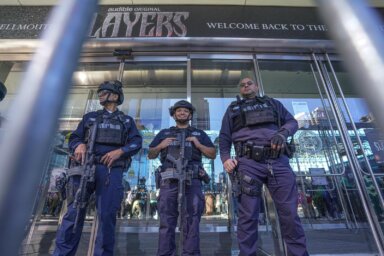 NYPD Counterterrorism Unit patrols the area outside of the Jacob Javits Center during this weekend’s New York Comic Con, looking to stop hate crimes.