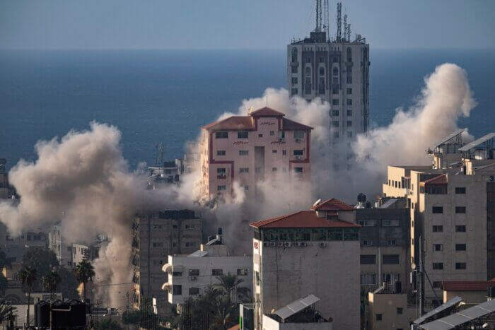 Smoke rises following an Israeli airstrike in Gaza City, Wednesday, Oct. 11, 2023.
