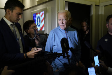 President Joe Biden speaks about war in Israel on board Air Force One