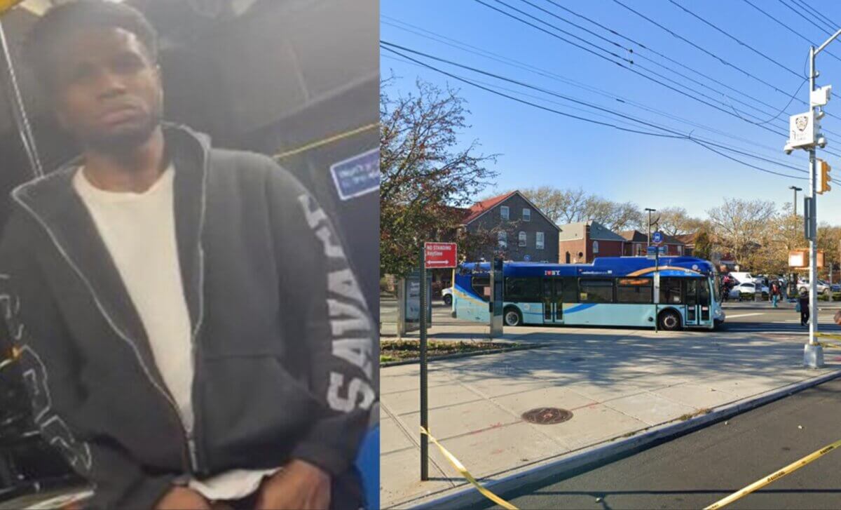 The suspect (left) allegedly harassed the victim near the Utica Ave/Flatlands Ave bus stop in Brooklyn on Tuesday morning in a hate crime.