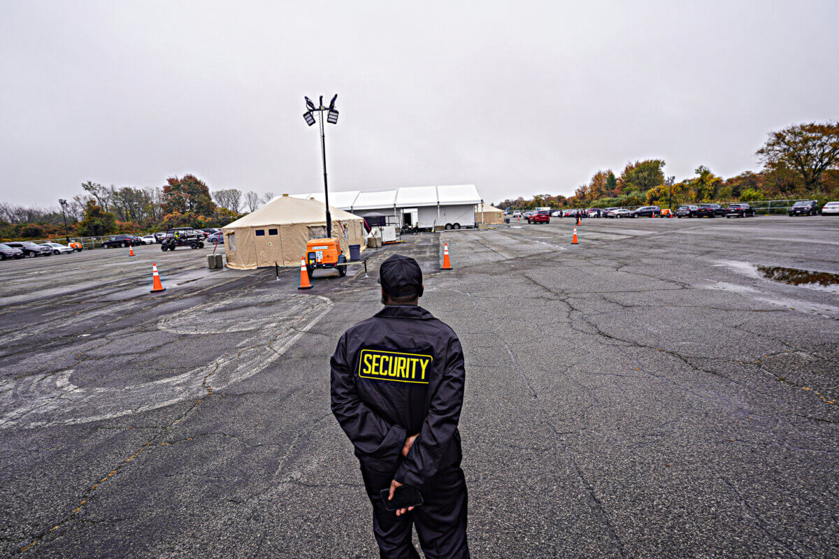 Security guards posted at the Floyd Bennett site to ensure unauthorized visitors do not gain access to the HERRC.