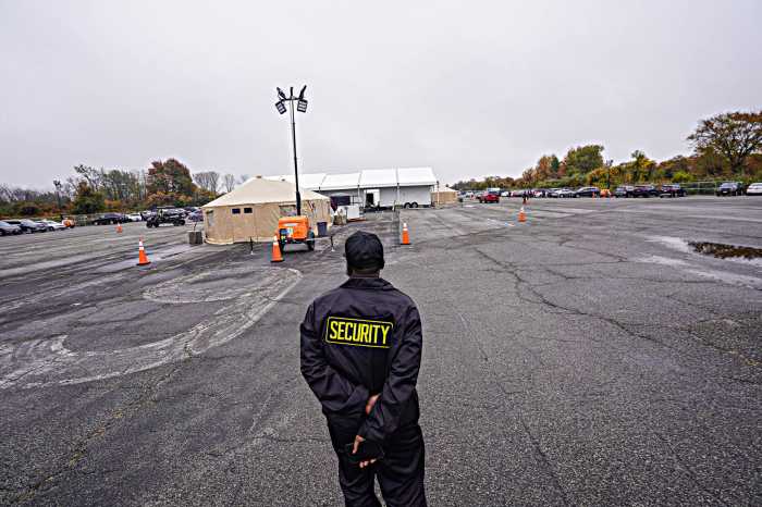 Security guards posted at the Floyd Bennett site to ensure unauthorized visitors do not gain access to the HERRC.