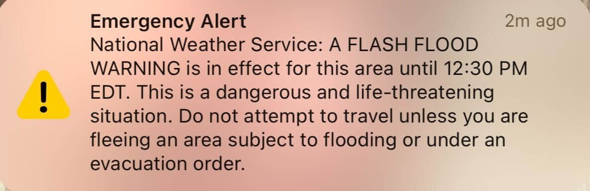 Emergency Alert System message on flash flooding in New York