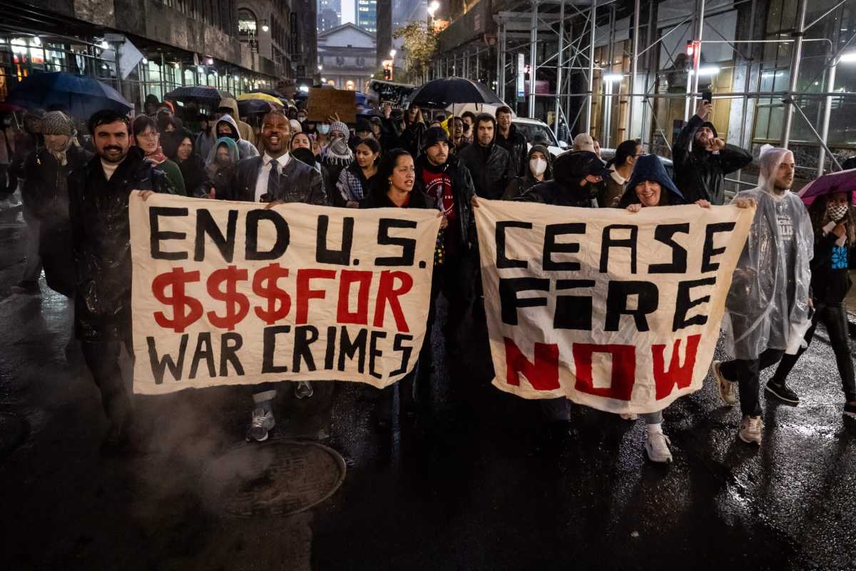 Pro-Palestinian protesters, led by several New York elected officials march to U.S. Sen Gillibrand's office in Manhattan on Oct. 20, 2023.