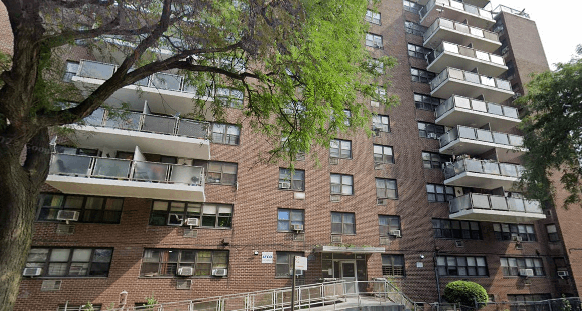The Bronx apartment building where a man was stabbed to death in the lobby.