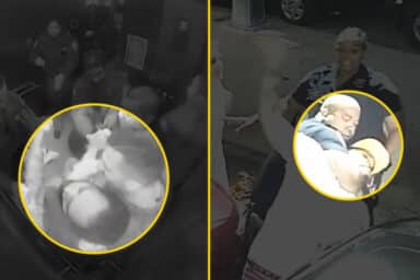Videos obtained by ProPublica and THE CITY show Detective Manuel Cordova, top left, Officer Omar Habib, right, and Detective Fabio Nunez, bottom left, using chokeholds. Obtained by ProPublica and THE CITY
