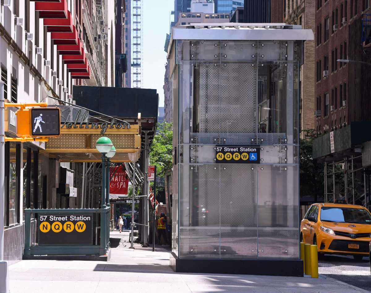 An elevator at the 57th Street-7th Avenue subway station in Midtown.