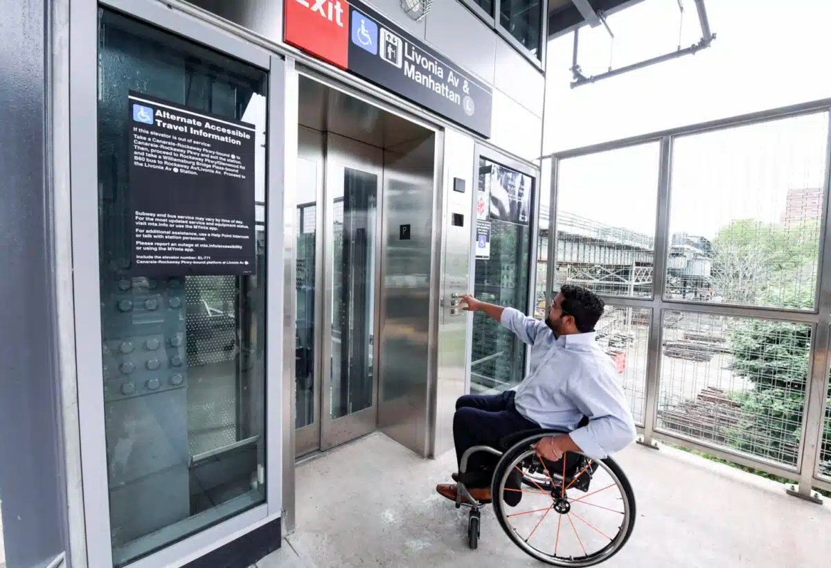 Person with disability at MTA elevator