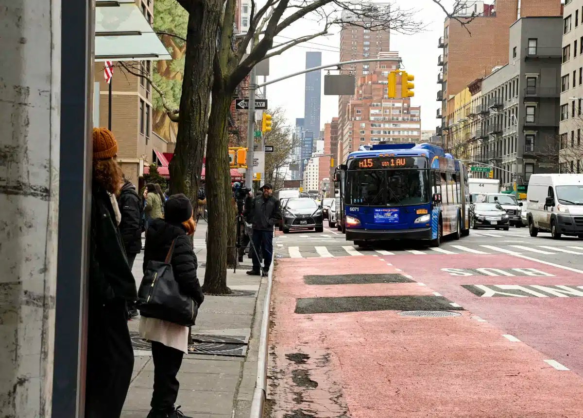 MTA bus approaching with camera enforcement