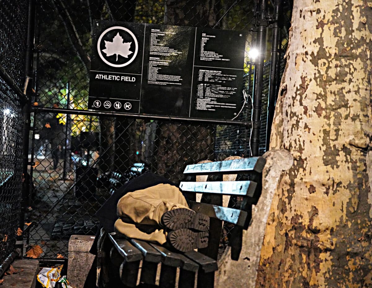 Homeless man sleeps at Manhattan park where stabbing occurred