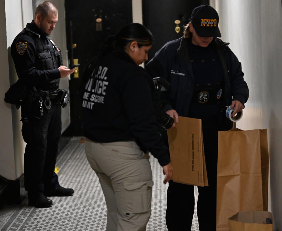 Detectives process evidence from Brooklyn scene where woman was found dead in a box